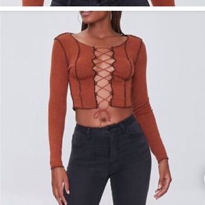 Forever 21 Topstitched Lace-Up Crop Top NWT